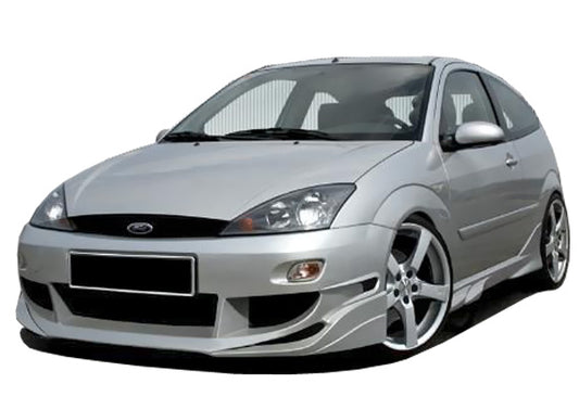Front View of Front Bumper for Ford Focus Diablo on vehicle. Made from 1st grade FRP (reinforced fiberglass) 