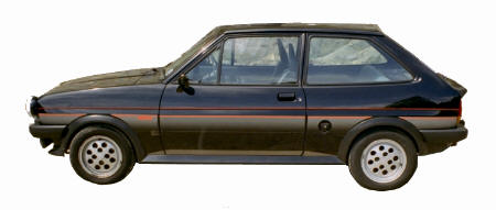 Side View of Side Skirts for Ford Fiesta MK1 on vehicle. Made from 1st grade FRP (reinforced fiberglass)