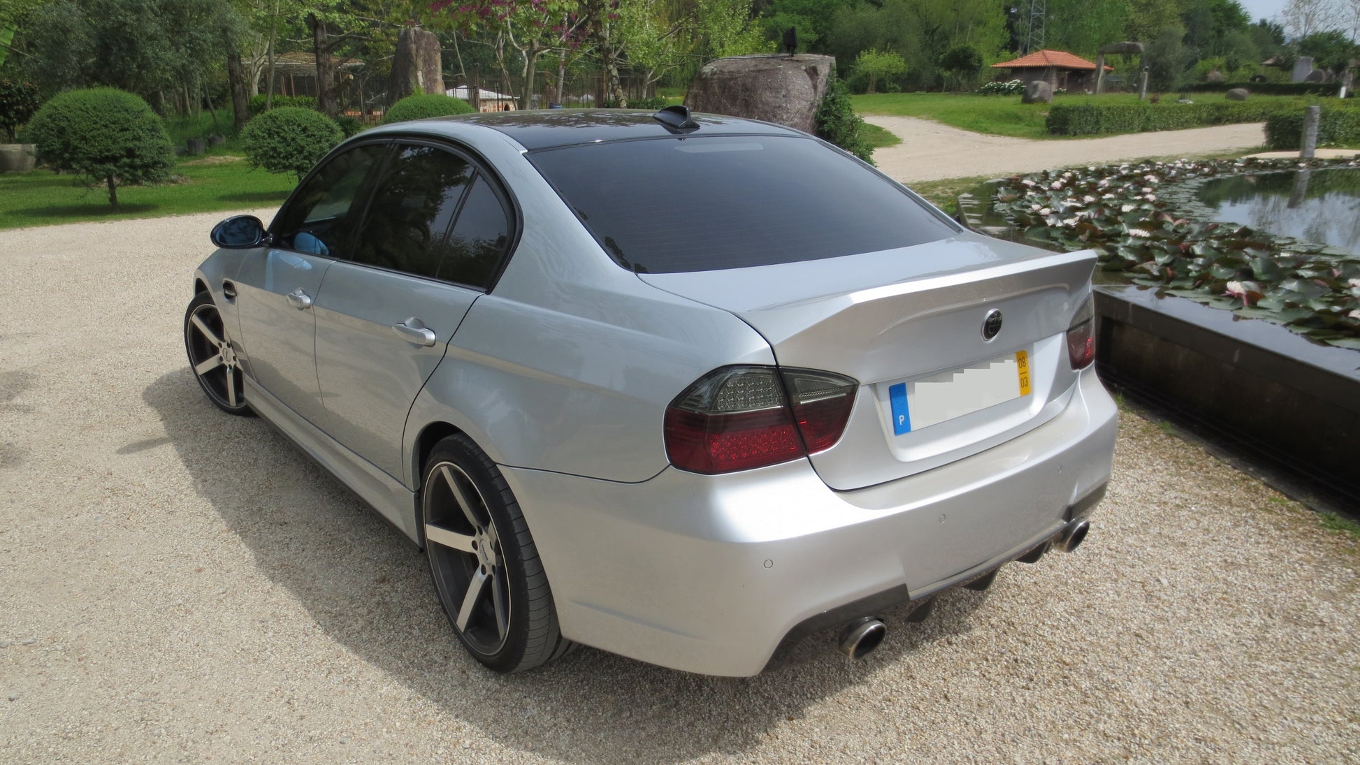 Back View of Rear Trunk for BMW 3 Series E90 PRE-LCI FR Style on vehicle. Made from 1st grade FRP (reinforced fiberglass)