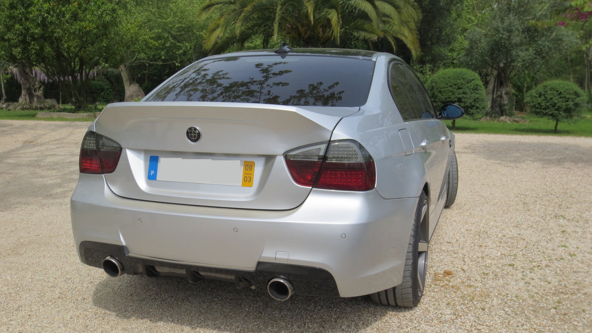 Back View of Rear Trunk for BMW 3 Series E90 PRE-LCI FR Style on vehicle. Made from 1st grade FRP (reinforced fiberglass)