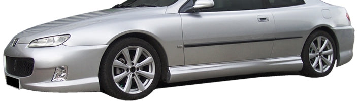 Side View of Side Skirts for Peugeot 406 Sport AMG on vehicle. Made from 1st grade FRP (reinforced fiberglass)