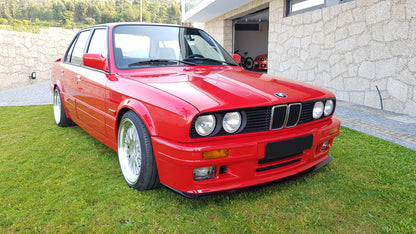 Front View of Front Bumper for BMW 3 SERIES E30 M-TECK PH1 and PH2 on vehicle (Front Lip & Fog Lights not included). Made from 1st grade FRP (reinforced fiberglass)
