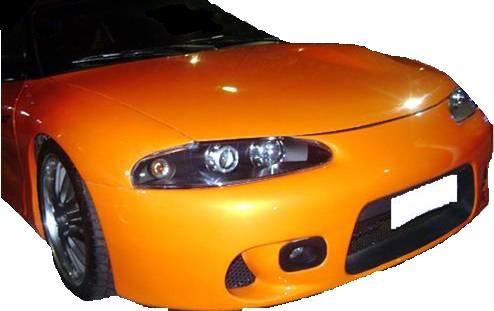 Front View of Front Bumper for Mitsubishi Eclipse on vehicle. Made from 1st grade FRP (reinforced fiberglass)