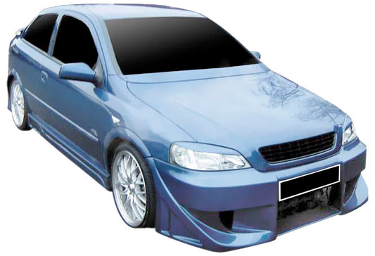 Front View of Front Bumper for Opel Astra G Pyton on vehicle. Made from 1st grade FRP (reinforced fiberglass) 