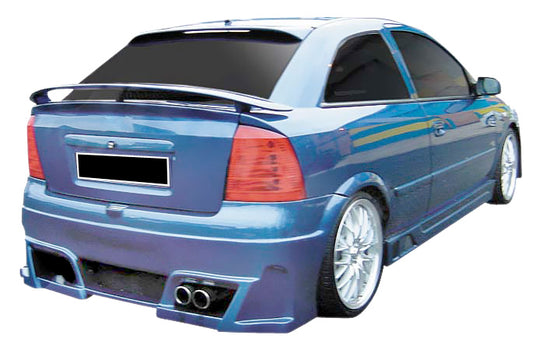 Back View of Rear Bumper for Opel Astra G Pyton on vehicle. Made from 1st grade FRP (reinforced fiberglass)