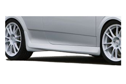 Close-up of Side Skirts for Opel Astra H OPC on vehicle. Made from 1st grade FRP (reinforced fiberglass)