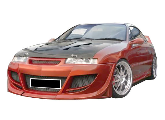 Front View of Front Bumper for Opel Calibra A Furious on vehicle. Made from 1st grade FRP (reinforced fiberglass)