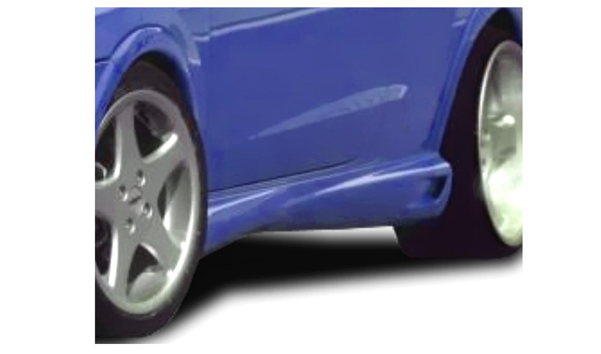 Close-up View of Side Skirts for Opel Corsa C West on vehicle. Made from 1st grade FRP (reinforced fiberglass)