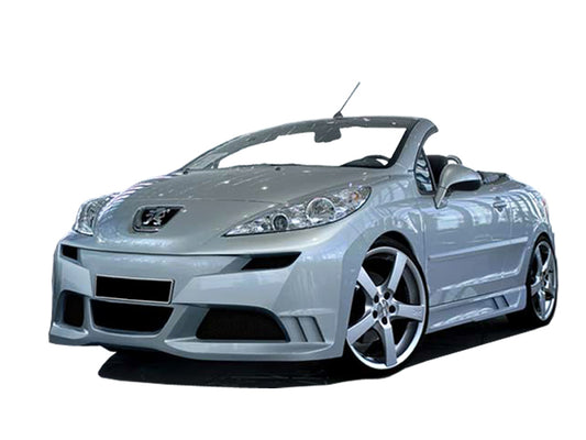 Front View of Front Bumper Peugeot 207 CC Super Star on vehicle. Made from 1st grade FRP (reinforced fiberglass)