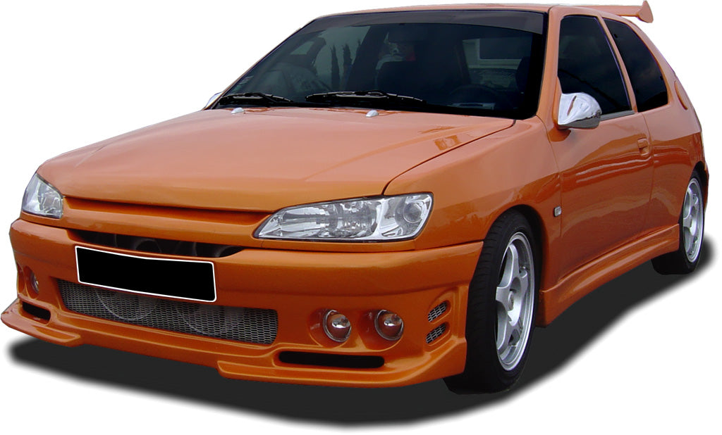 Front View of Front Bumper for Peugeot 306 II King on vehicle. Made from 1st grade FRP (reinforced fiberglass)