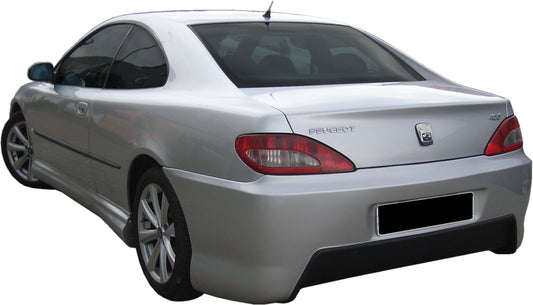 Back View of Rear Bumper for Peugeot 406 Sport on vehicle. Made from 1st grade FRP (reinforced fiberglass)