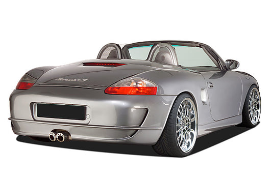 Back View of Rear Bumper for Porsche Boxster 986 GT3 Look on vehicle. Made from 1st grade FRP (reinforced fiberglass)