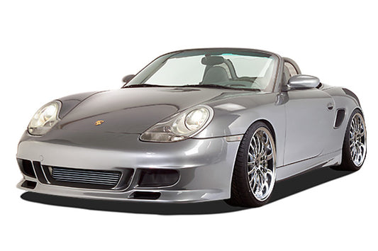 Front View of Side Skirts for Porsche Boxster 986 GT3 Look on vehicle. Made from 1st grade FRP (reinforced fiberglass)