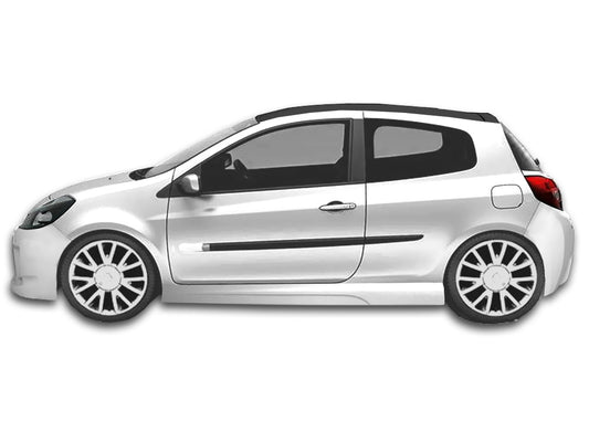 Side View of Side Skirts for Renault Clio III Sport on vehicle. Made from 1st grade FRP (reinforced fiberglass)