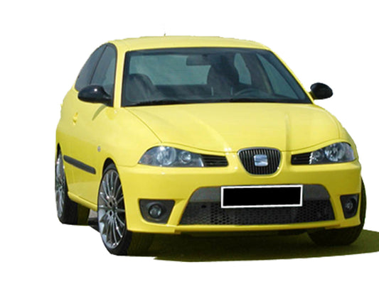Front View of Front Bumper for Seat Ibiza 02-08 Cupra Look on vehicle. Made from 1st grade FRP (reinforced fiberglass)