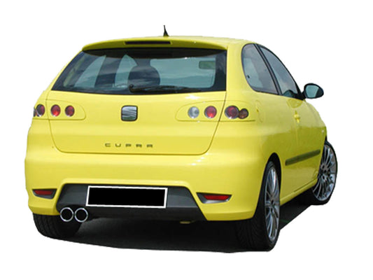 Back View of Rear Bumper for Seat Ibiza 02-08 Cupra Look on vehicle. Made from 1st grade FRP (reinforced fiberglass)