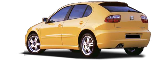 Back View of Side Skirts for Seat Leon FR/Cupra Look on vehicle. Made from 1st grade FRP (reinforced fiberglass)